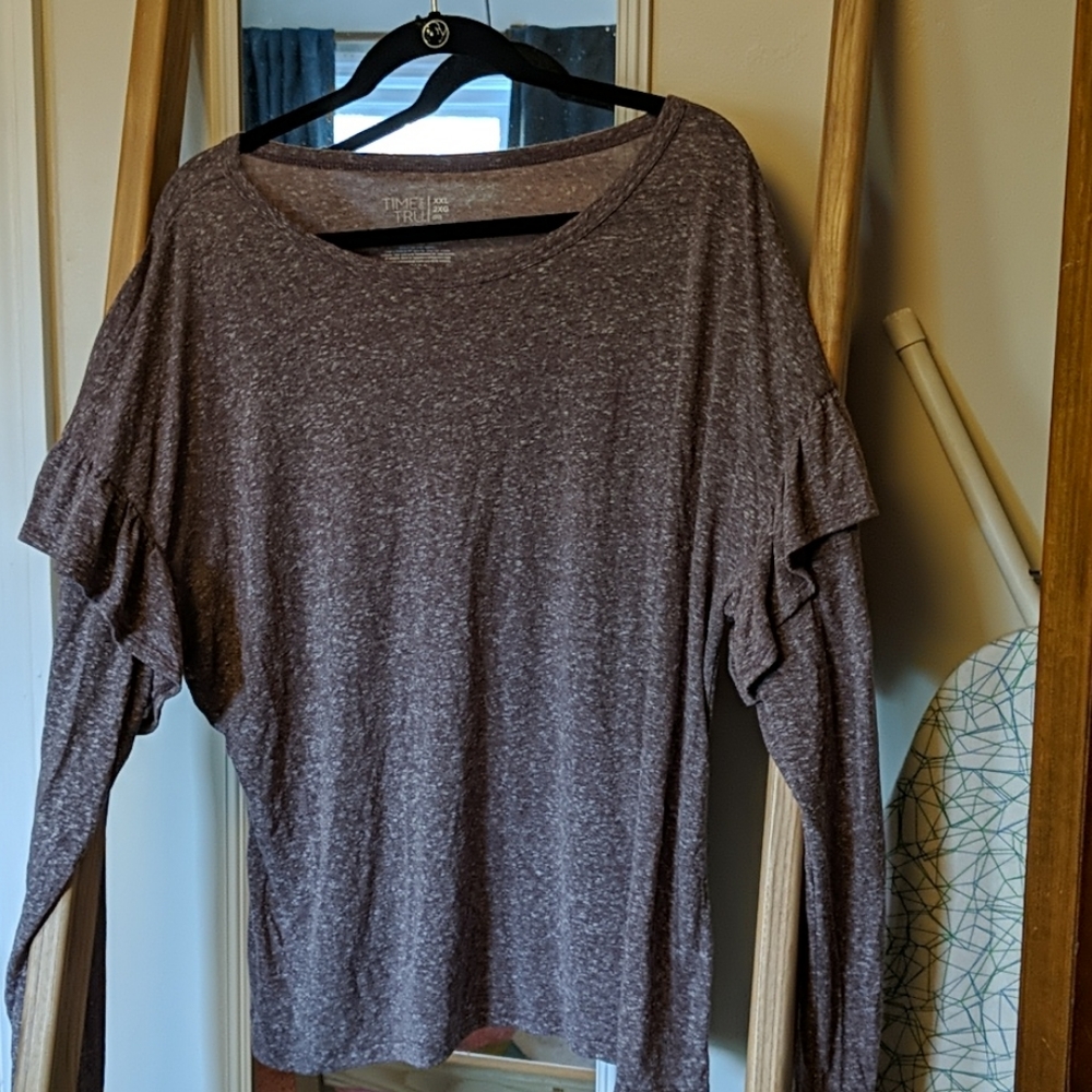 💜Purple Heather long sleeve ruffle top XXL